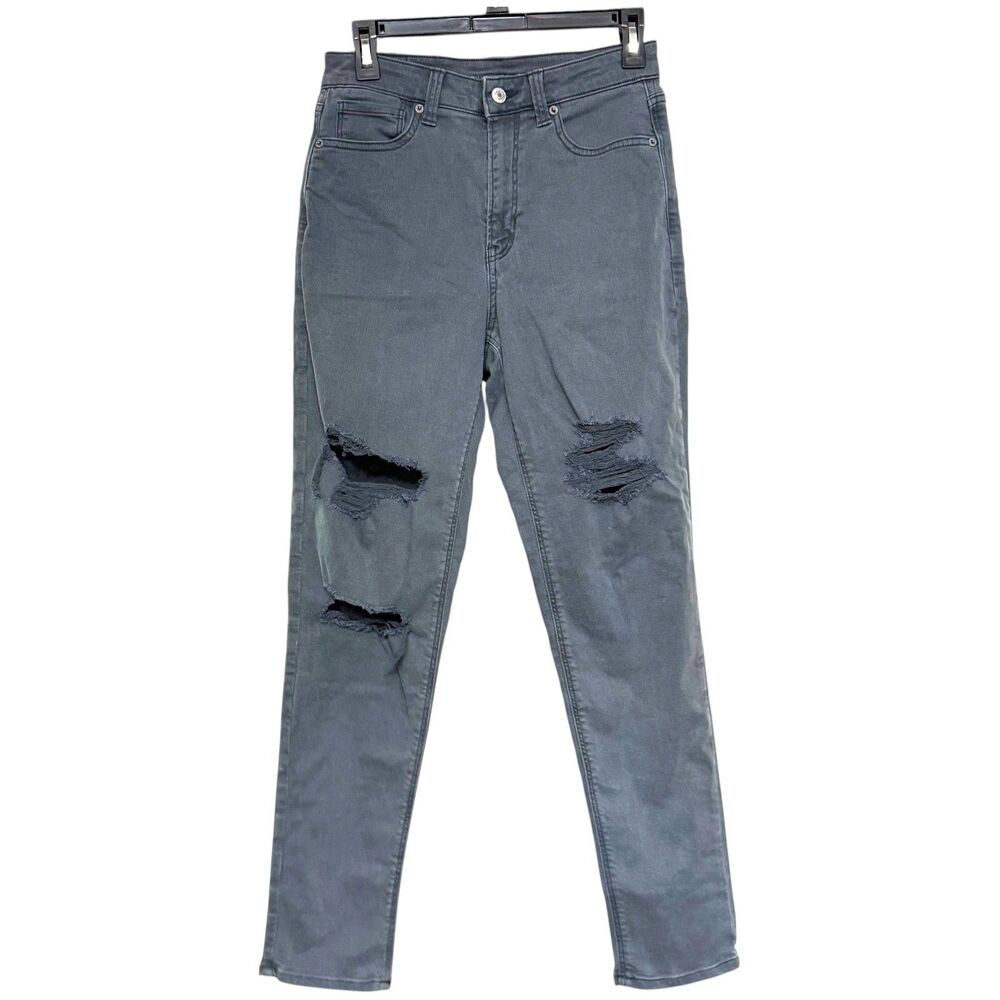 American Eagle High Rise Distressed Mom Jeans Gray Denim Size 2L Streetwear
